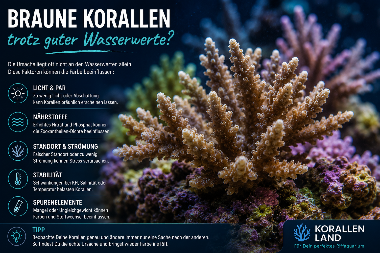 Braune Korallen trotz guter Wasserwerte – woran kann es liegen?